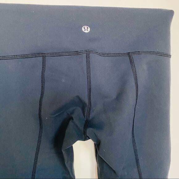 LULULEMON Navy Blue Ruched Tuxedo Satin Stripe Leggings Pockets 4 Yoga Pant - Picture 10 of 13